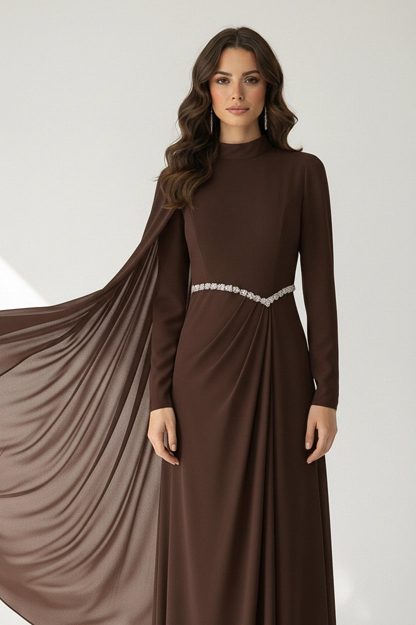 Shawl Details Crepe Dress