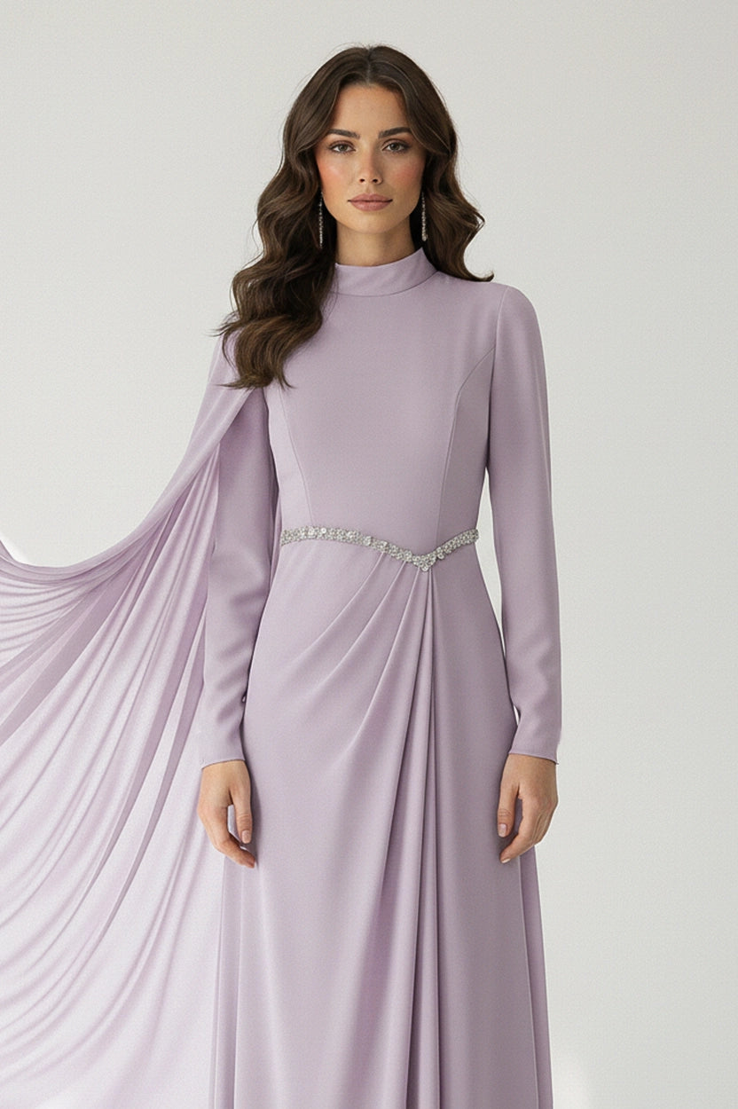 Shawl Details Crepe Dress