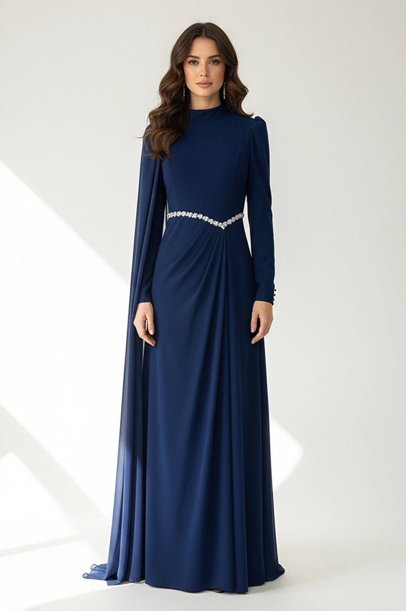 Shawl Details Crepe Dress