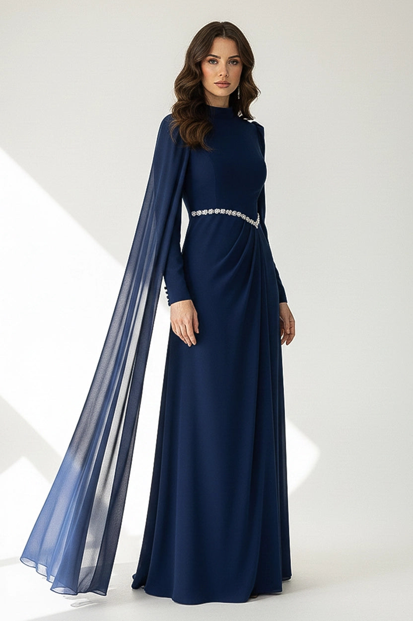 Shawl Details Crepe Dress