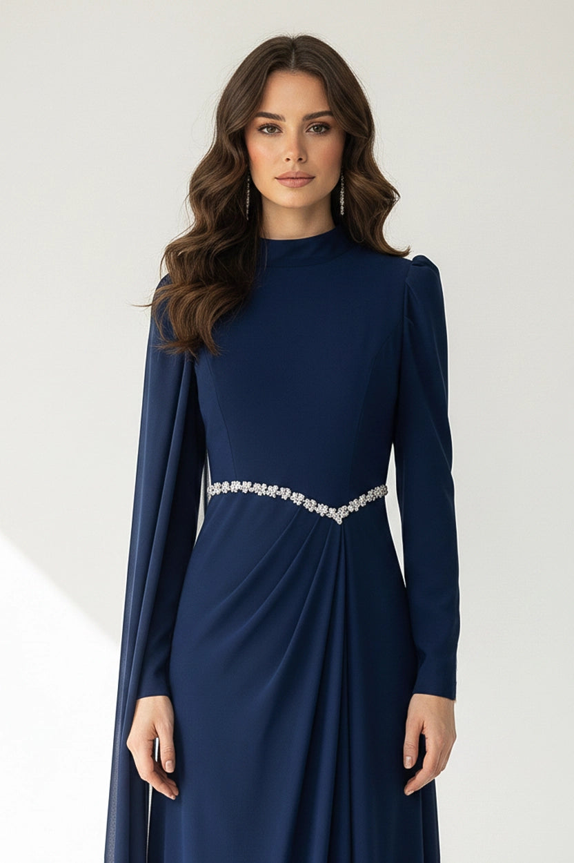 Shawl Details Crepe Dress