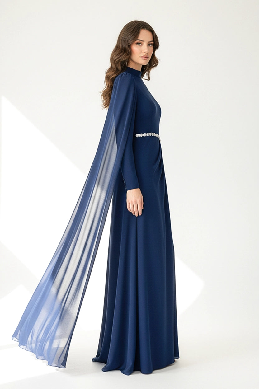 Shawl Details Crepe Dress