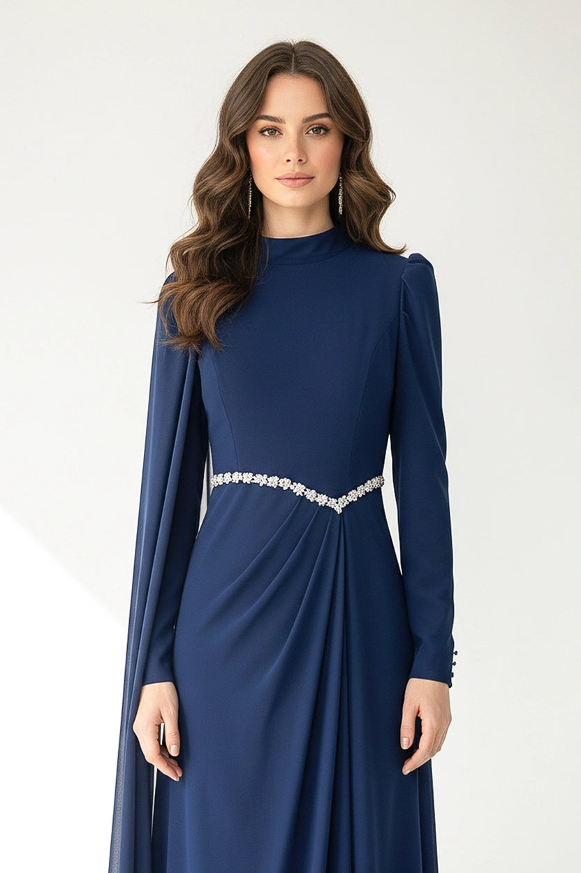 Shawl Details Crepe Dress