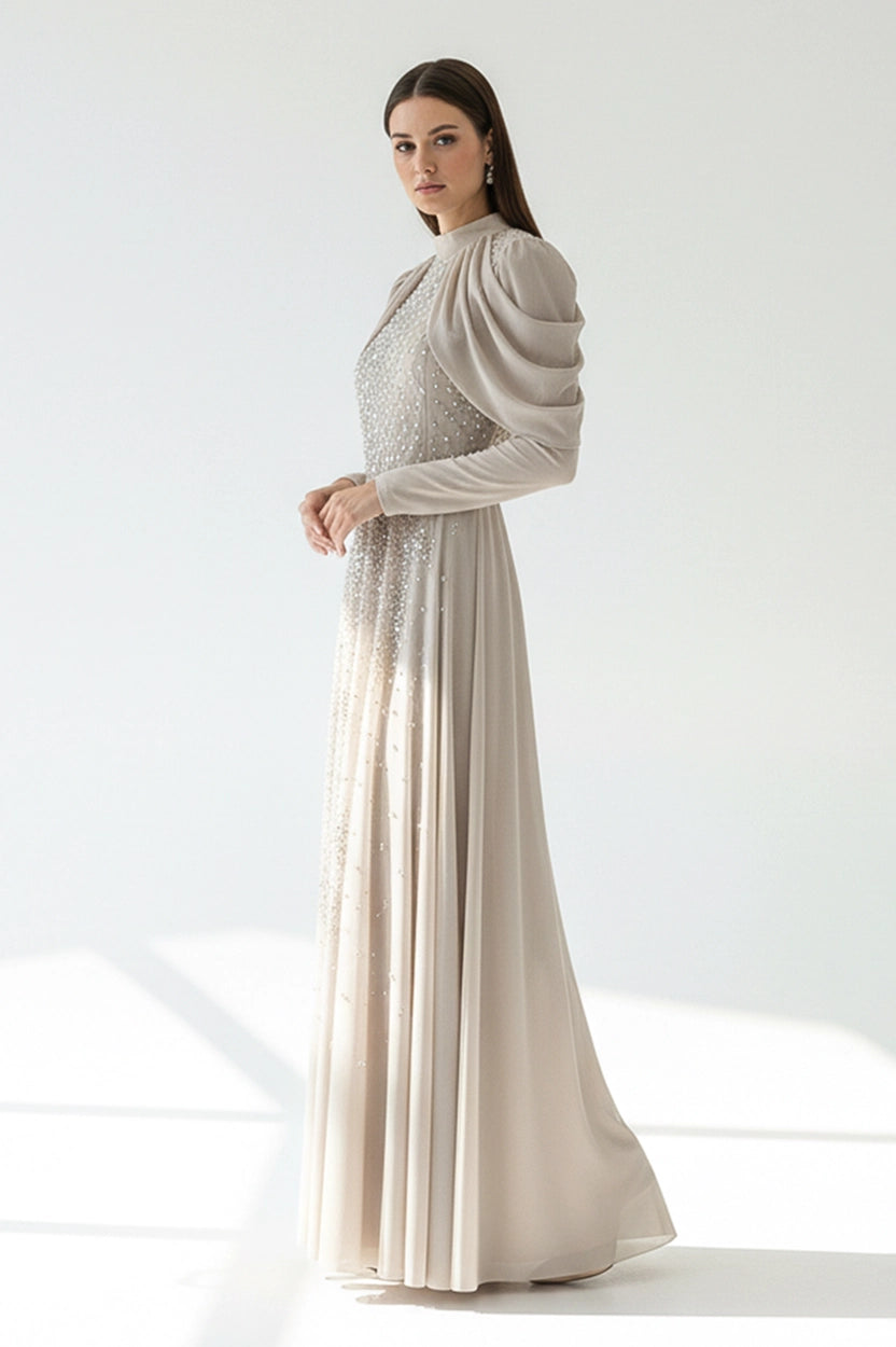 Shimmer Top Crystal Details Chiffon Dress