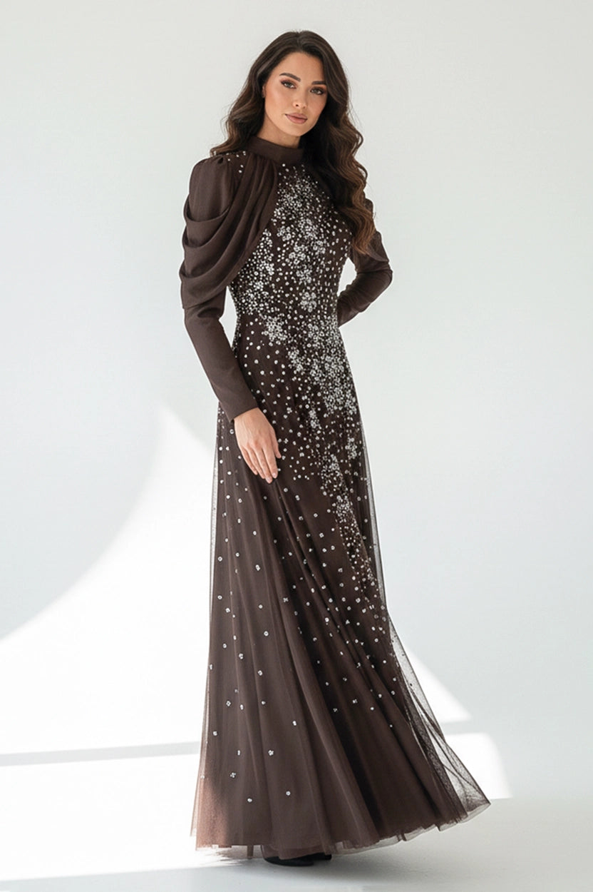 Shimmer Top Crystal Details Chiffon Dress