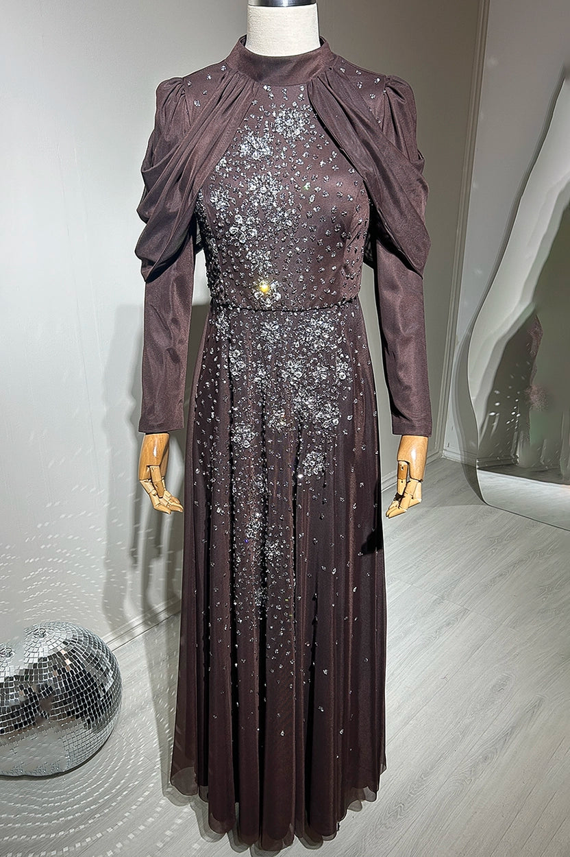 Shimmer Top Crystal Details Chiffon Dress
