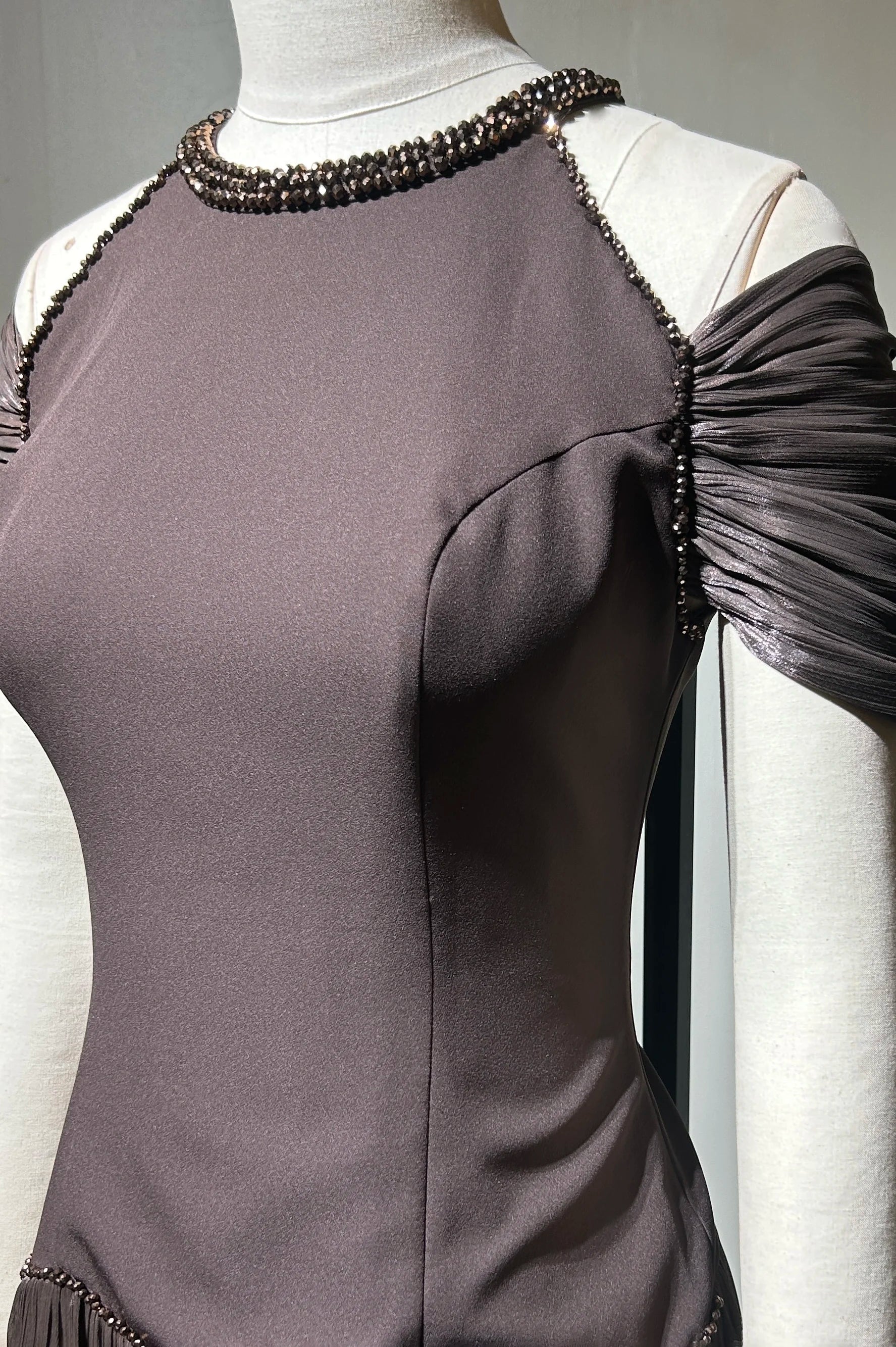 Cold Shoulder Beaded Neck Organza Dress
