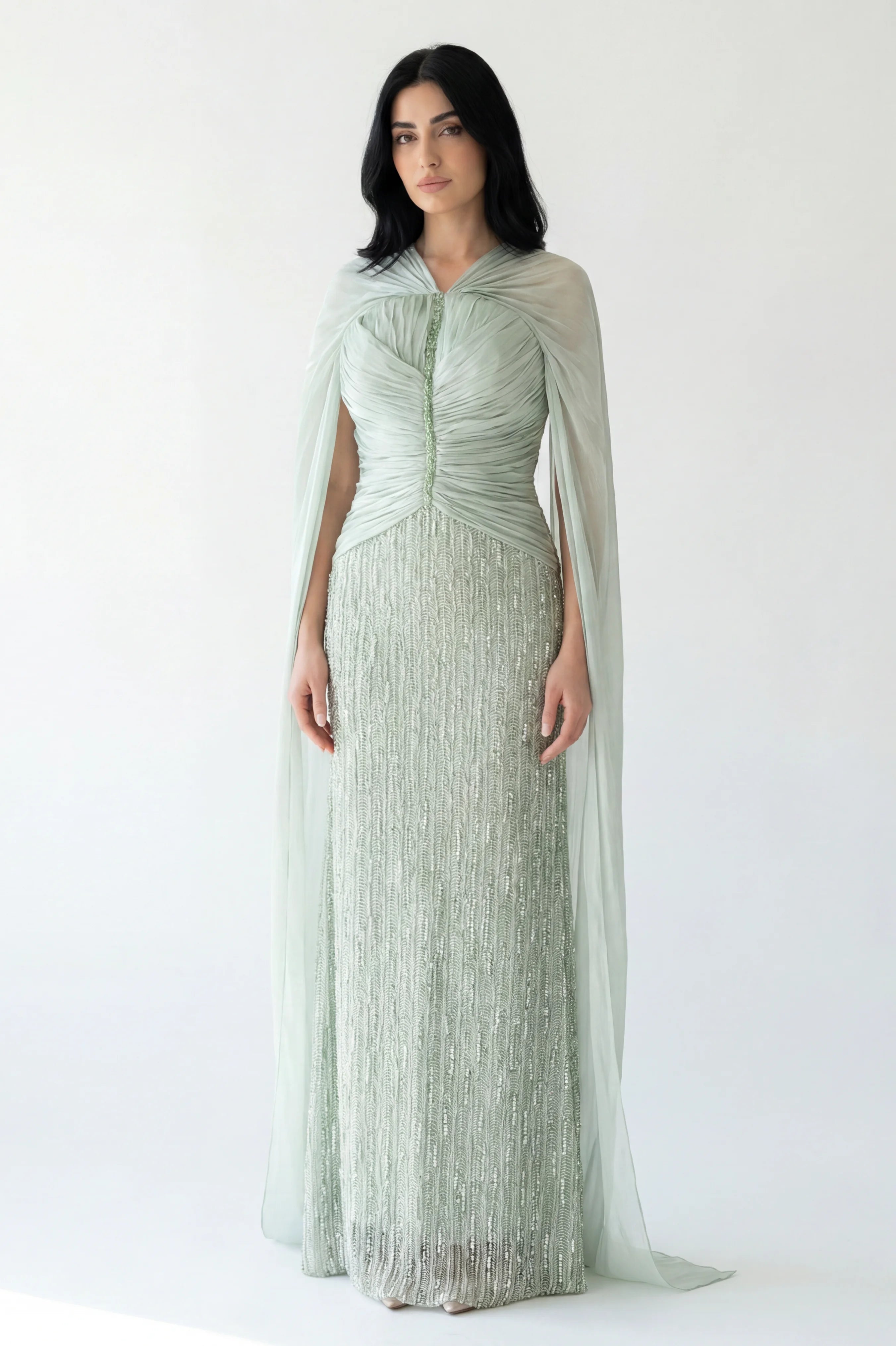 Off Shoulder Pleated Bust Sequin Organza Dress