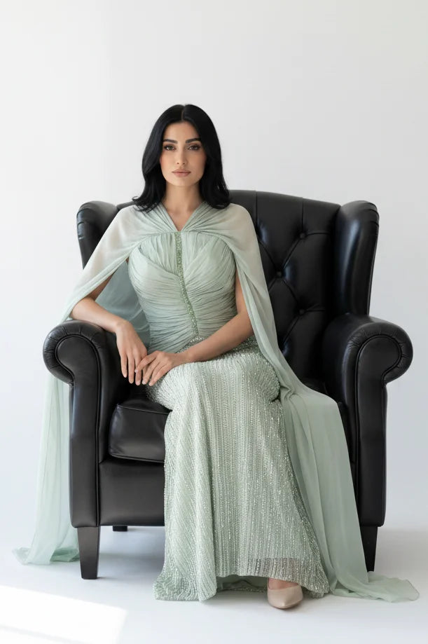 Off Shoulder Pleated Bust Sequin Organza Dress