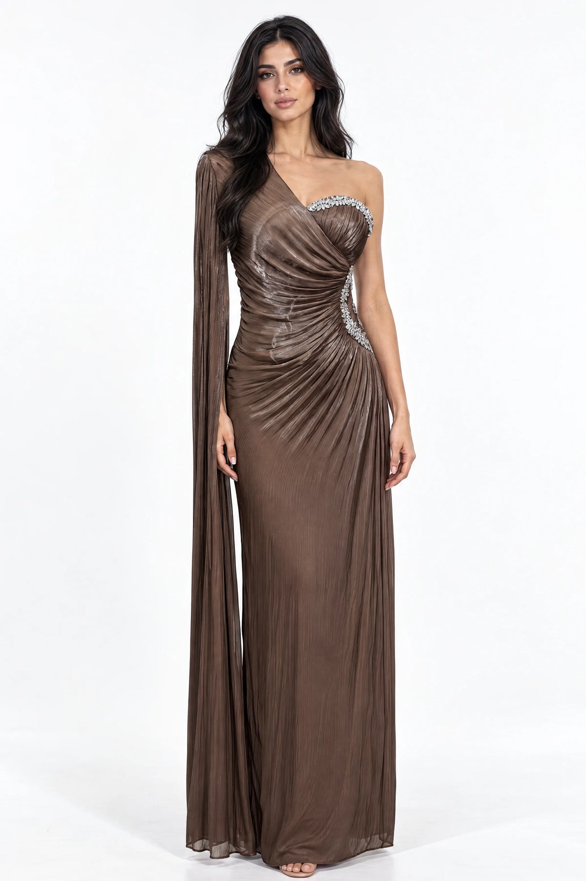 Side Beaded Float Sleeve Organza Dress