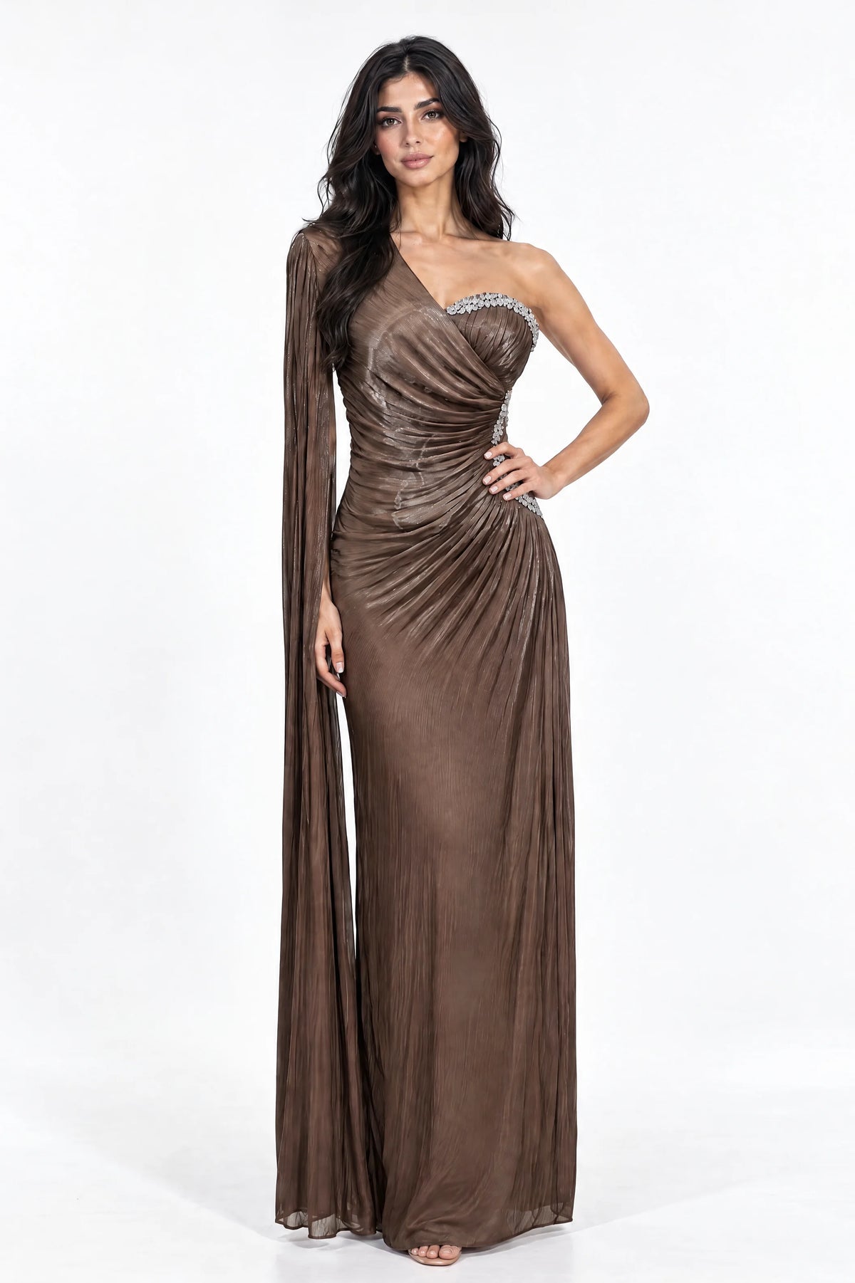 Side Beaded Float Sleeve Organza Dress