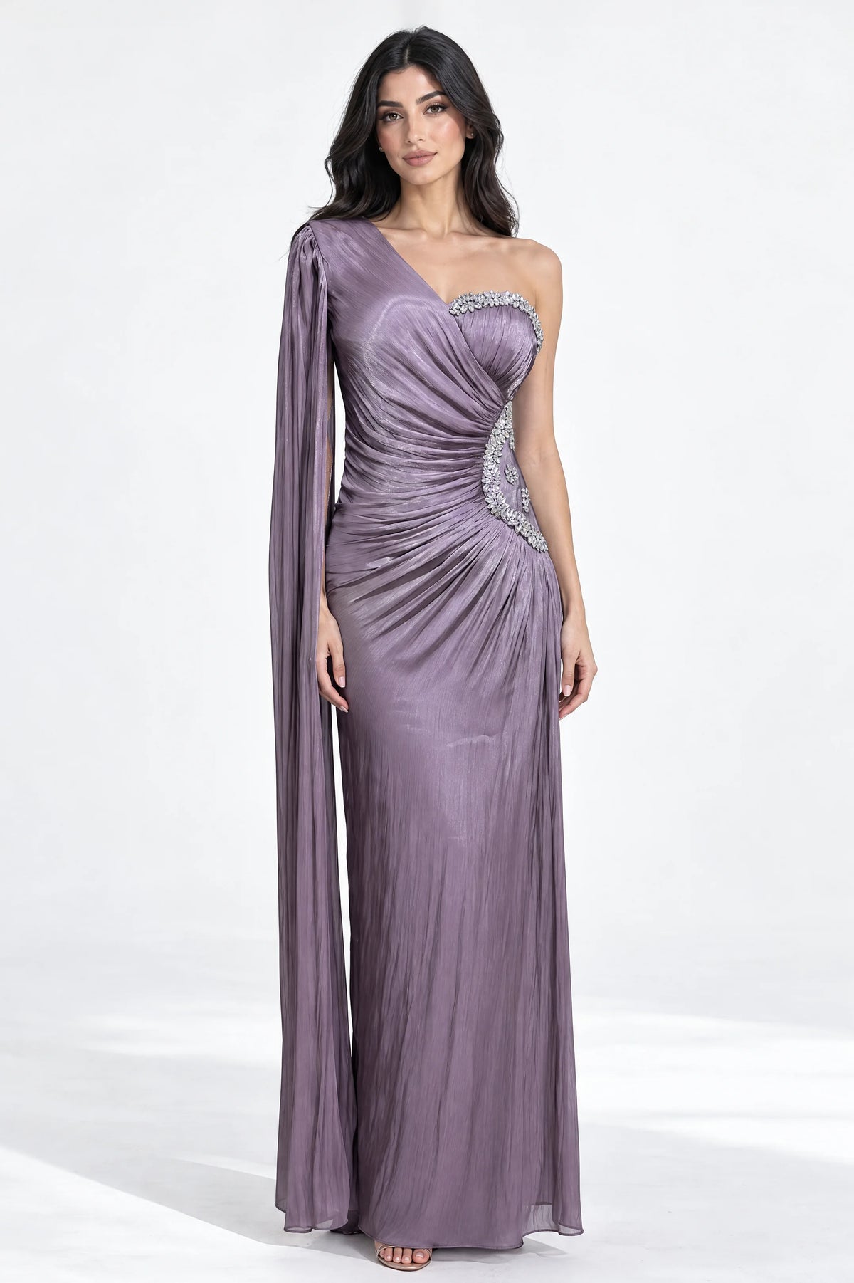 Side Beaded Float Sleeve Organza Dress