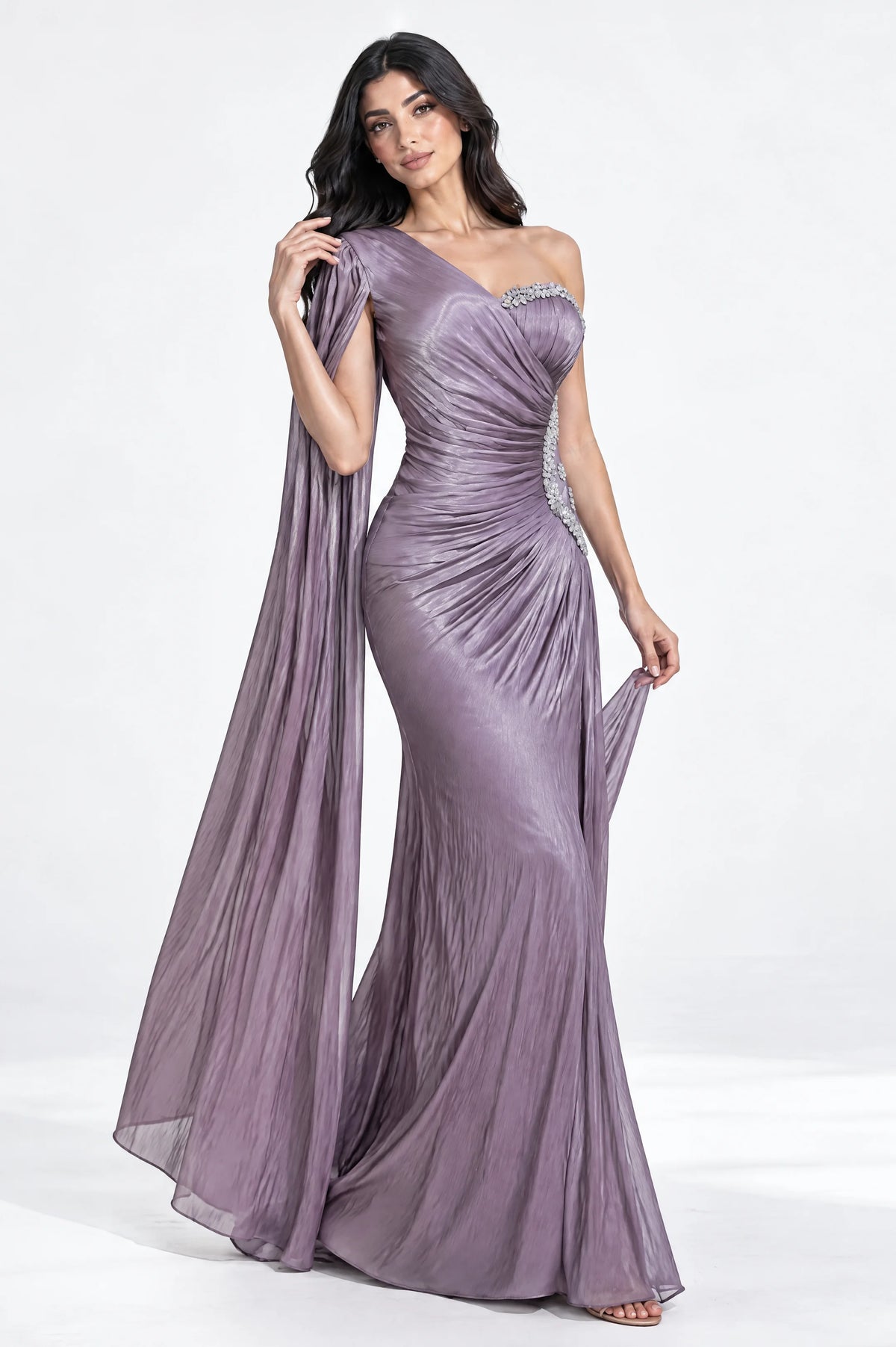 Side Beaded Float Sleeve Organza Dress