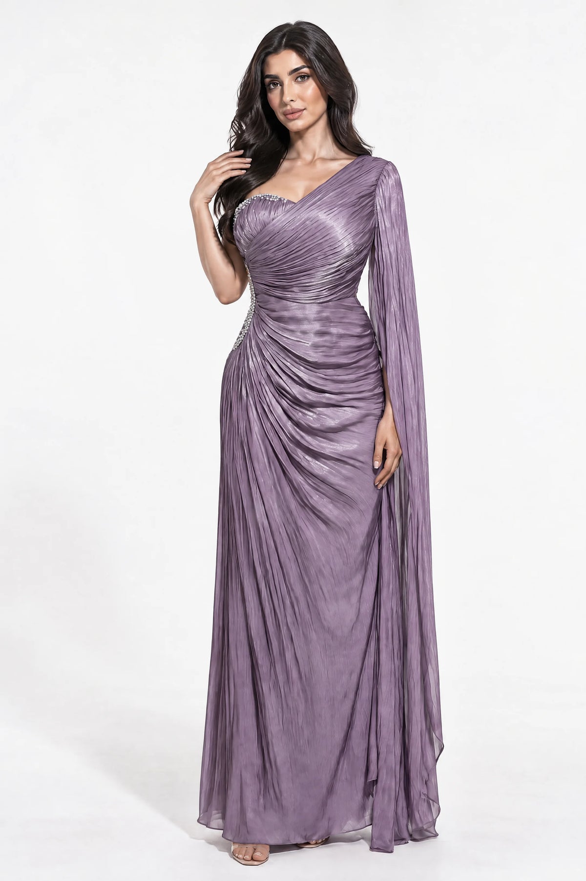 Side Beaded Float Sleeve Organza Dress