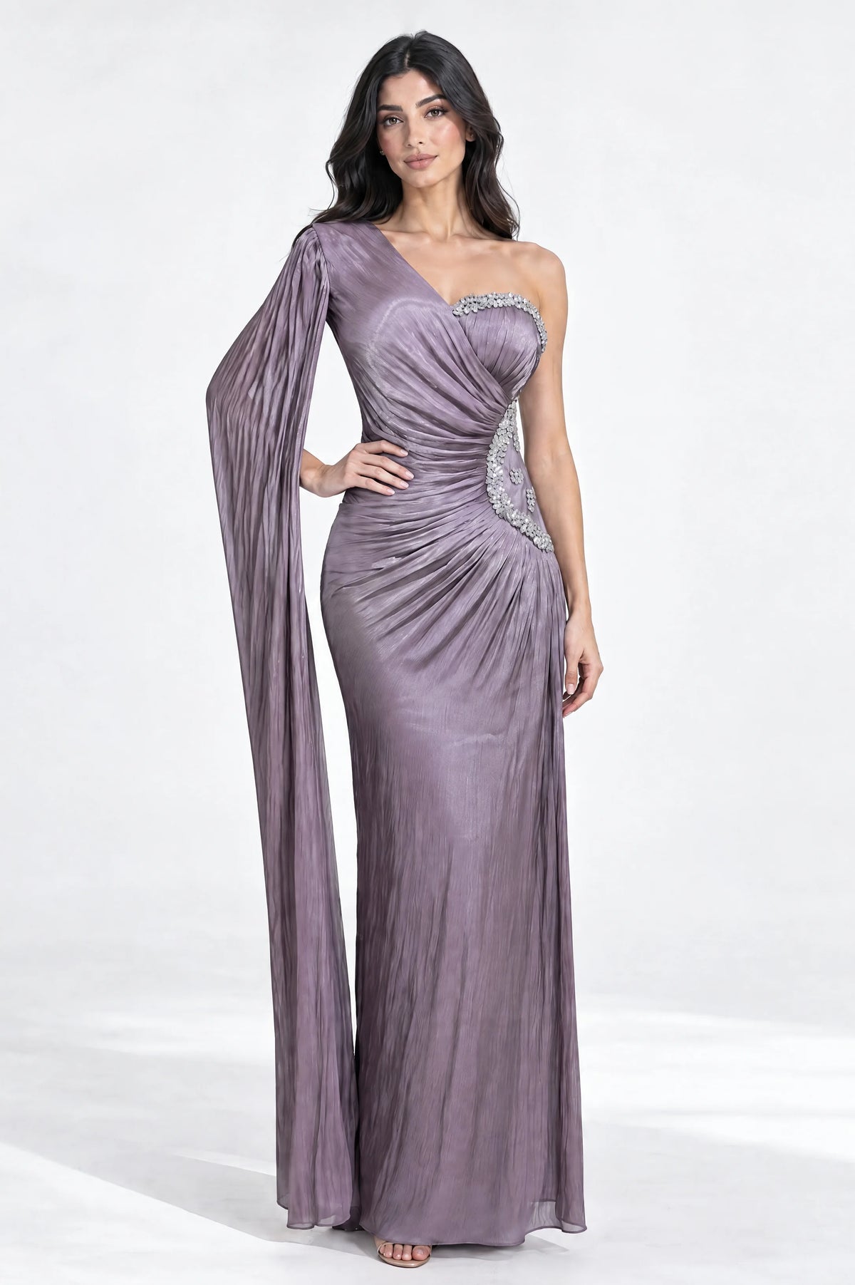 Side Beaded Float Sleeve Organza Dress