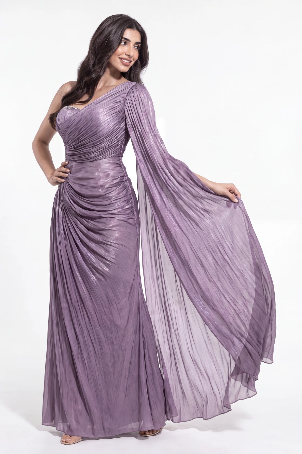 Side Beaded Float Sleeve Organza Dress