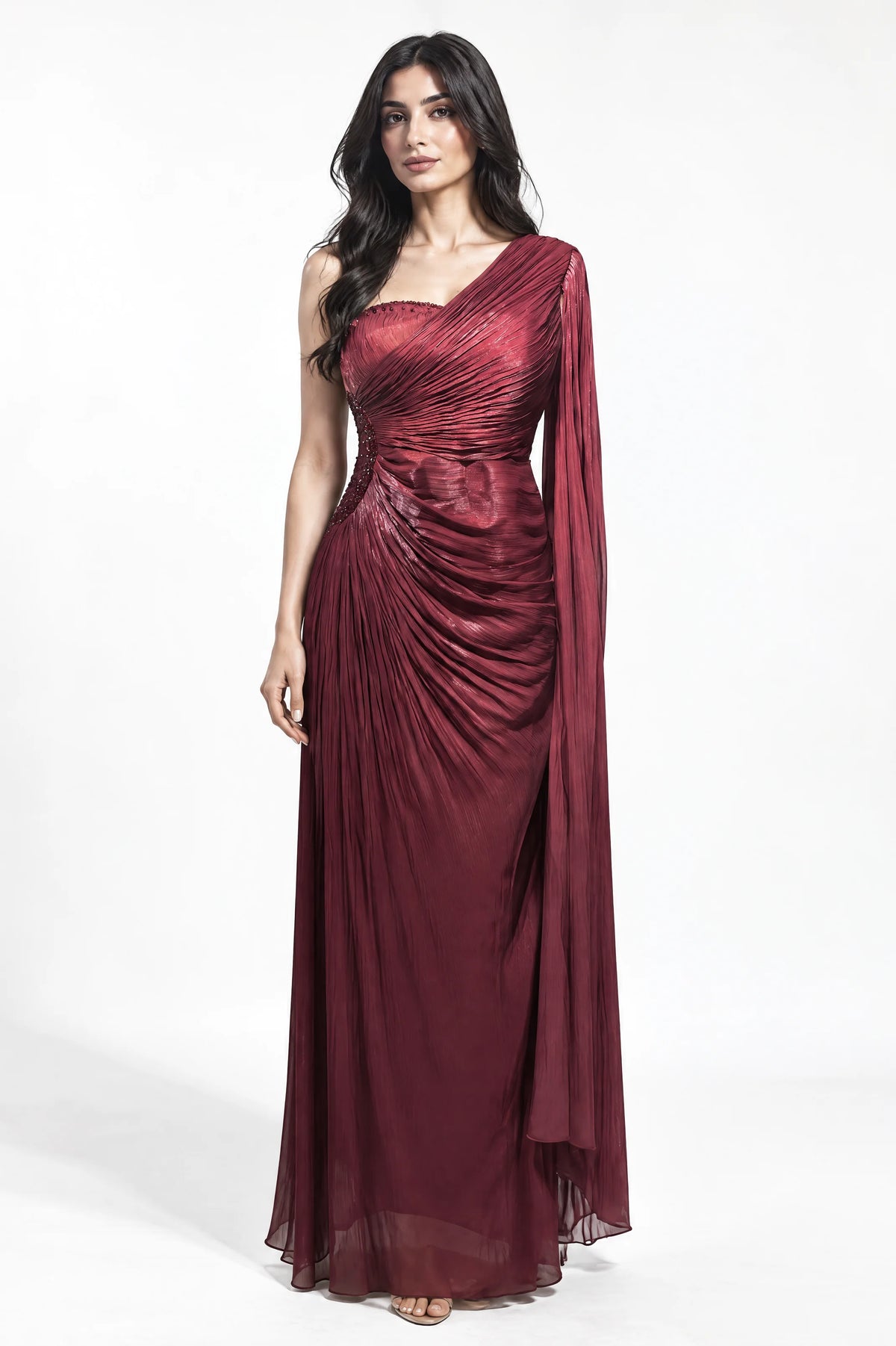 Side Beaded Float Sleeve Organza Dress