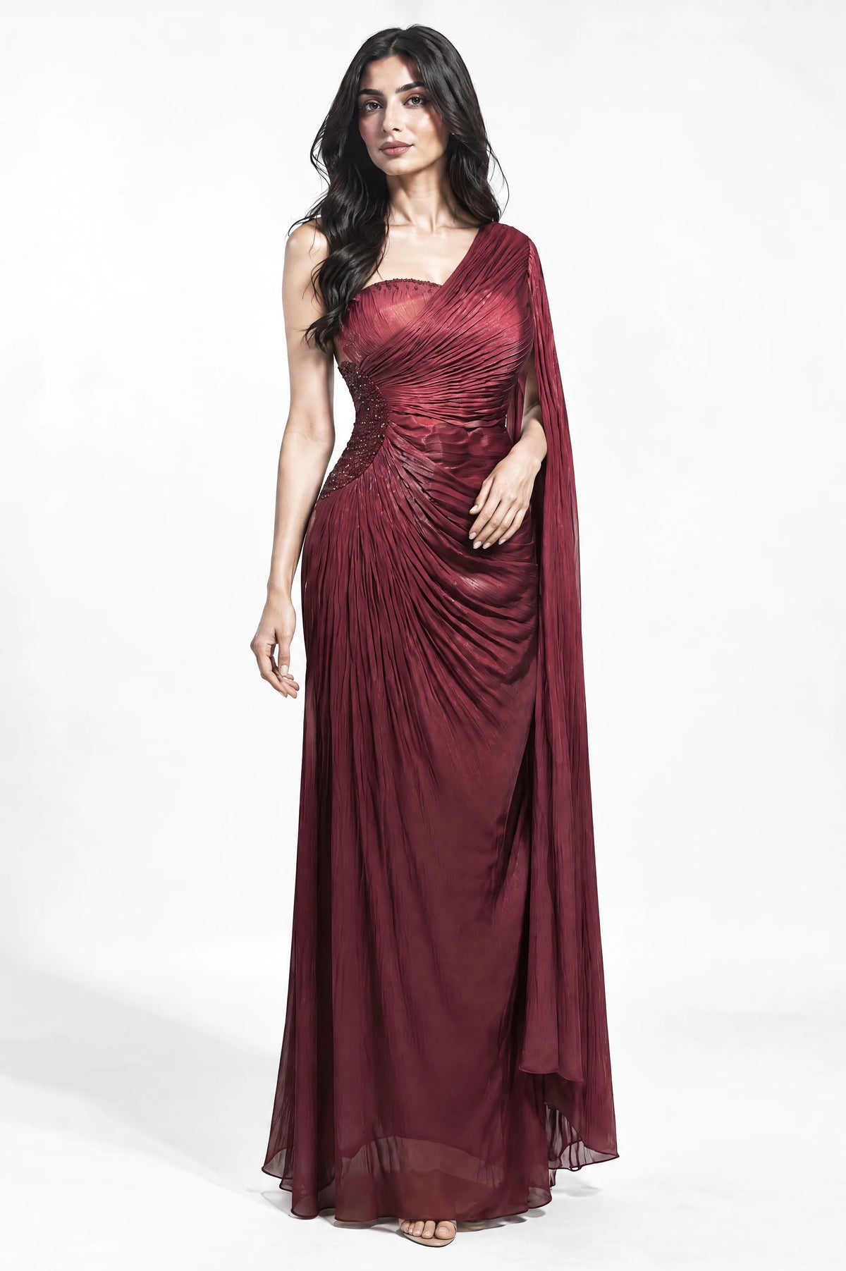 Side Beaded Float Sleeve Organza Dress