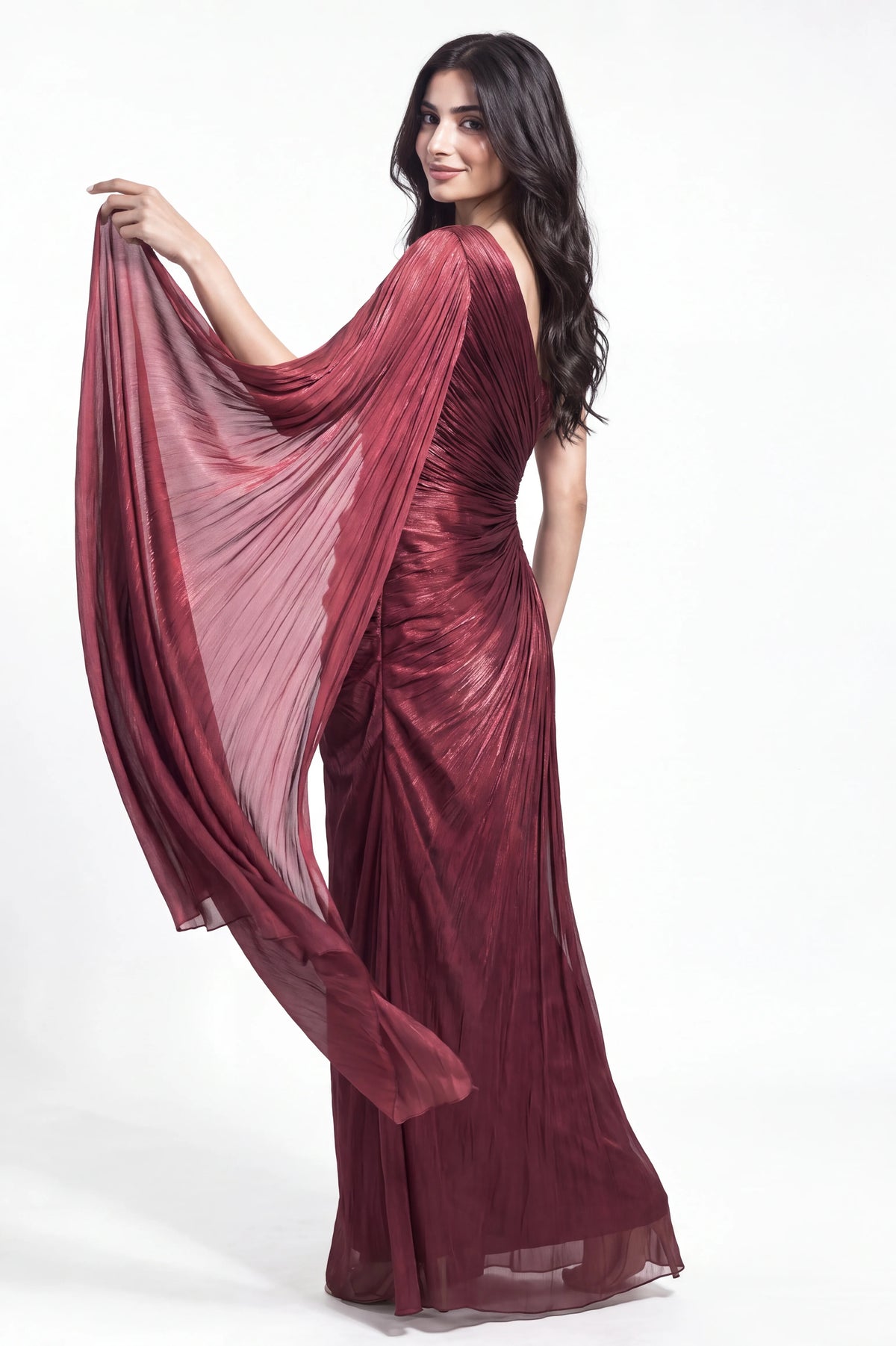 Side Beaded Float Sleeve Organza Dress