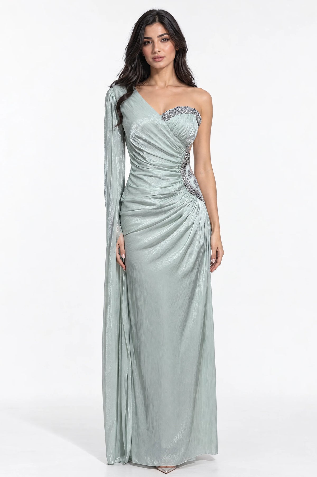 Side Beaded Float Sleeve Organza Dress