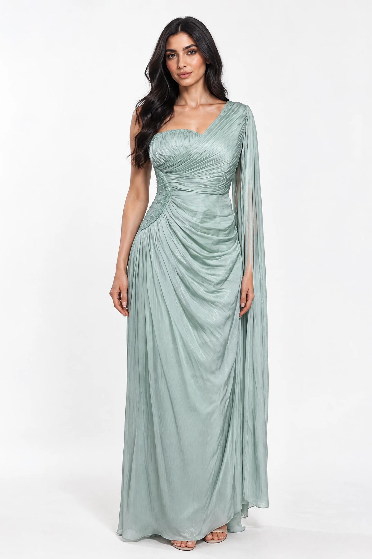 Side Beaded Float Sleeve Organza Dress