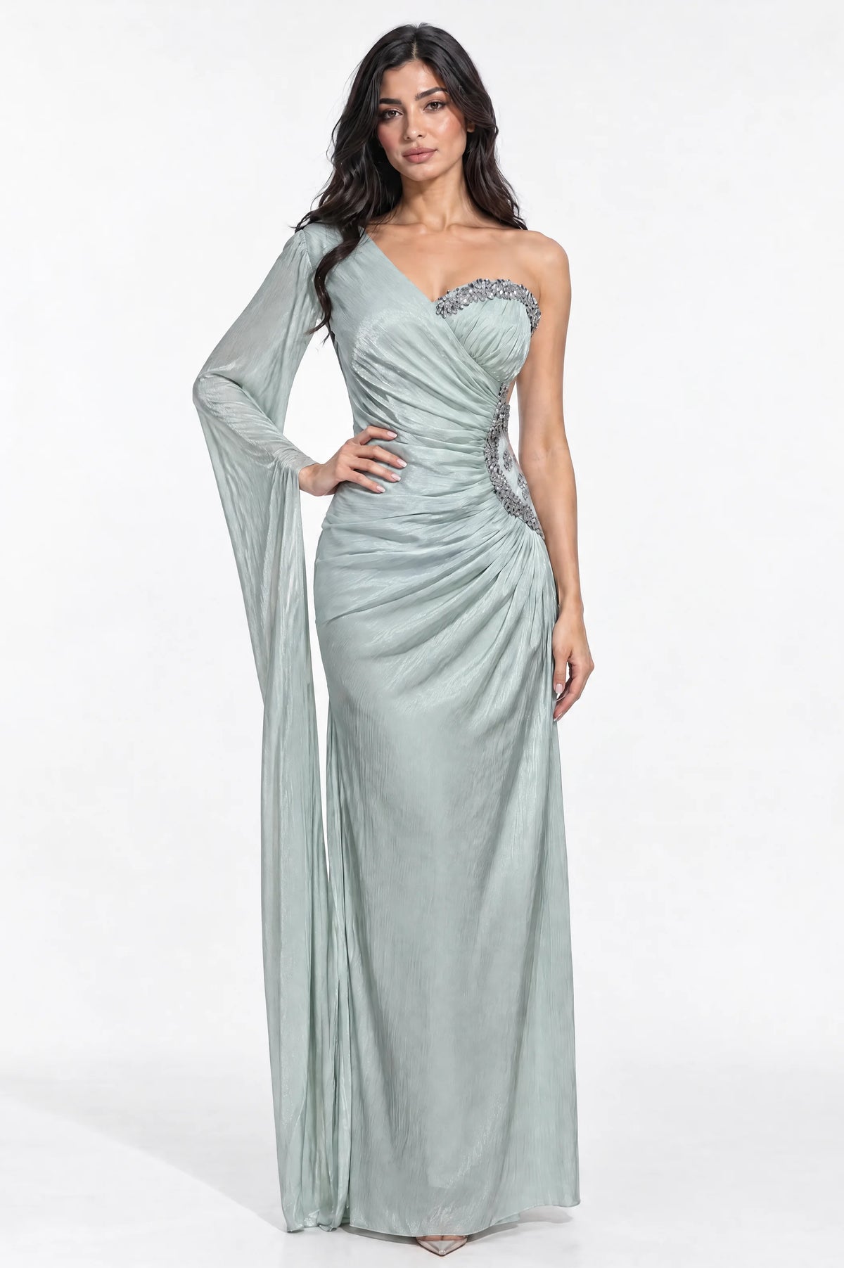 Side Beaded Float Sleeve Organza Dress