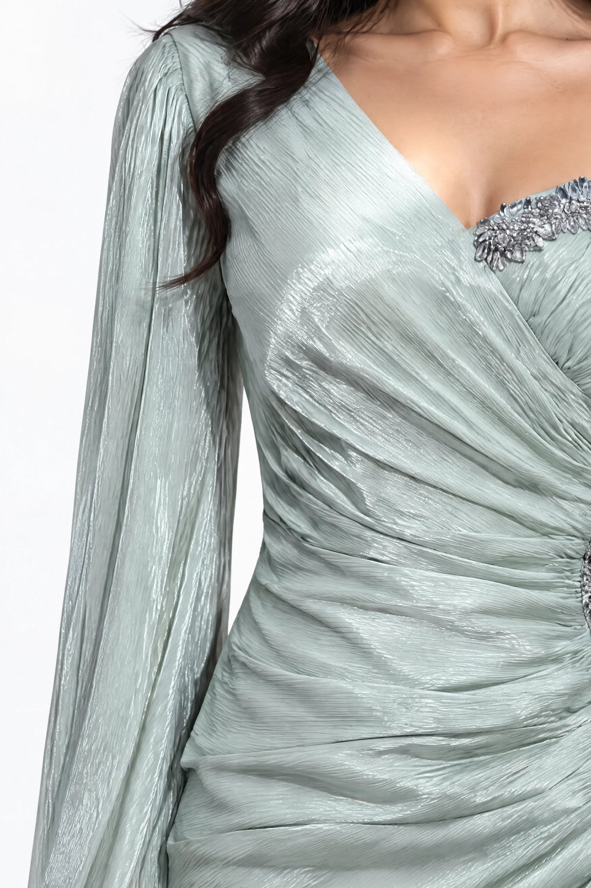 Side Beaded Float Sleeve Organza Dress