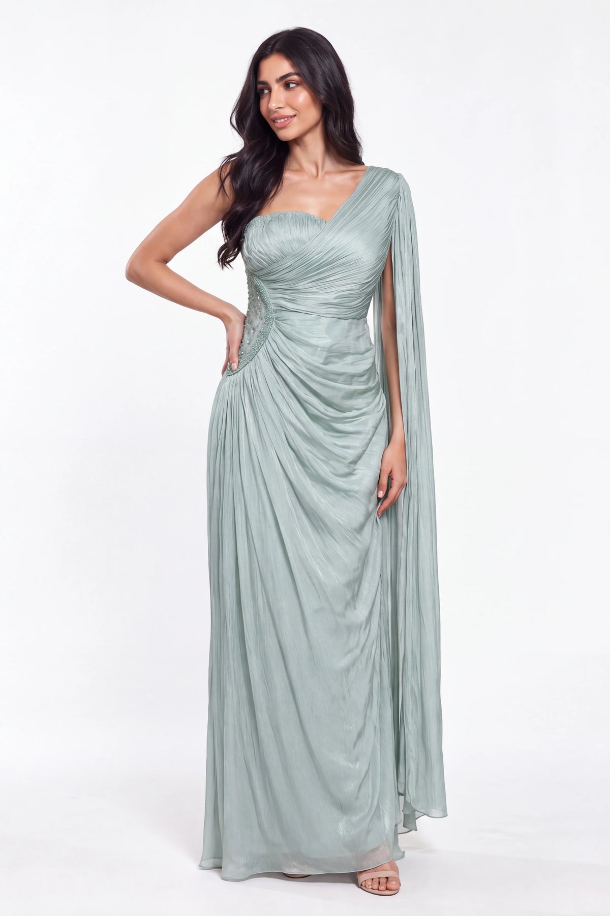 Side Beaded Float Sleeve Organza Dress