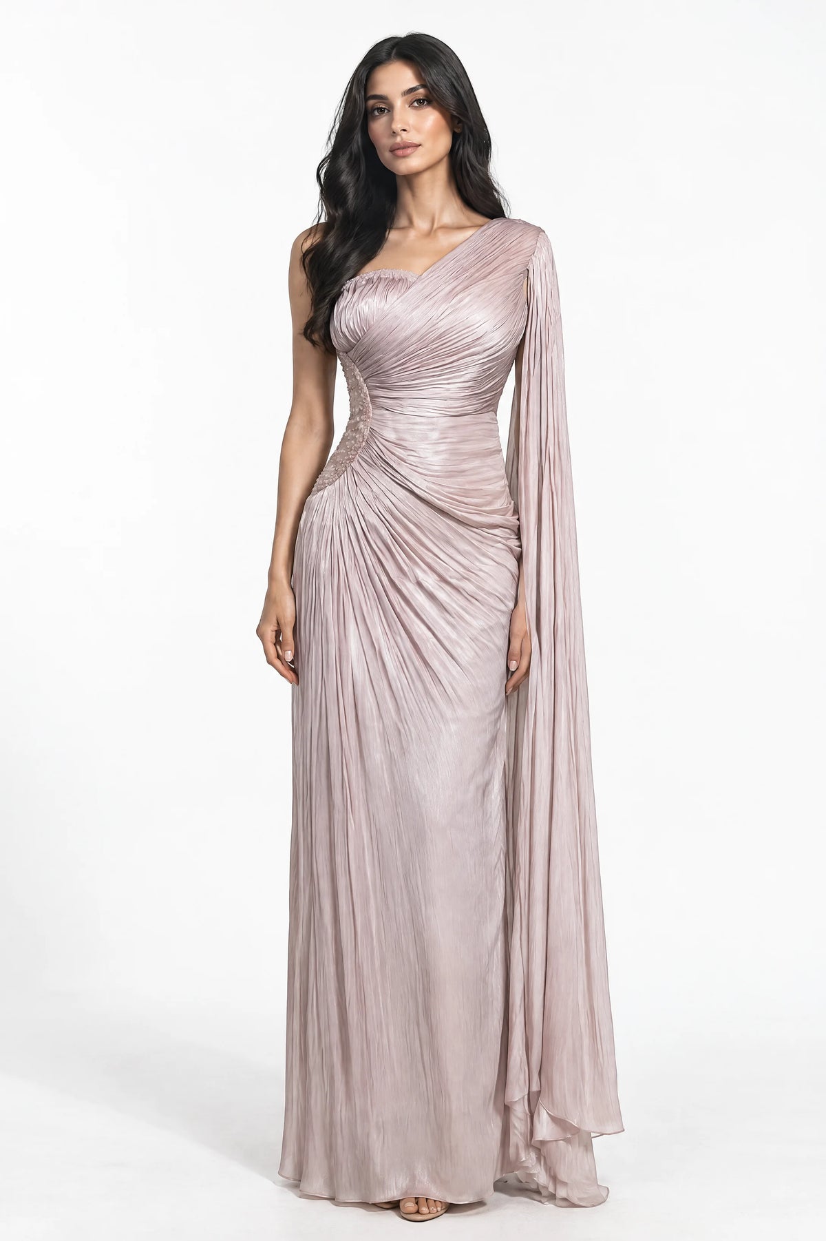 Side Beaded Float Sleeve Organza Dress