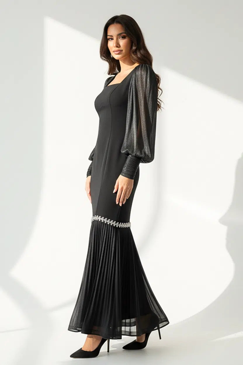 Square Neck Pleated Skirt Organza Dress