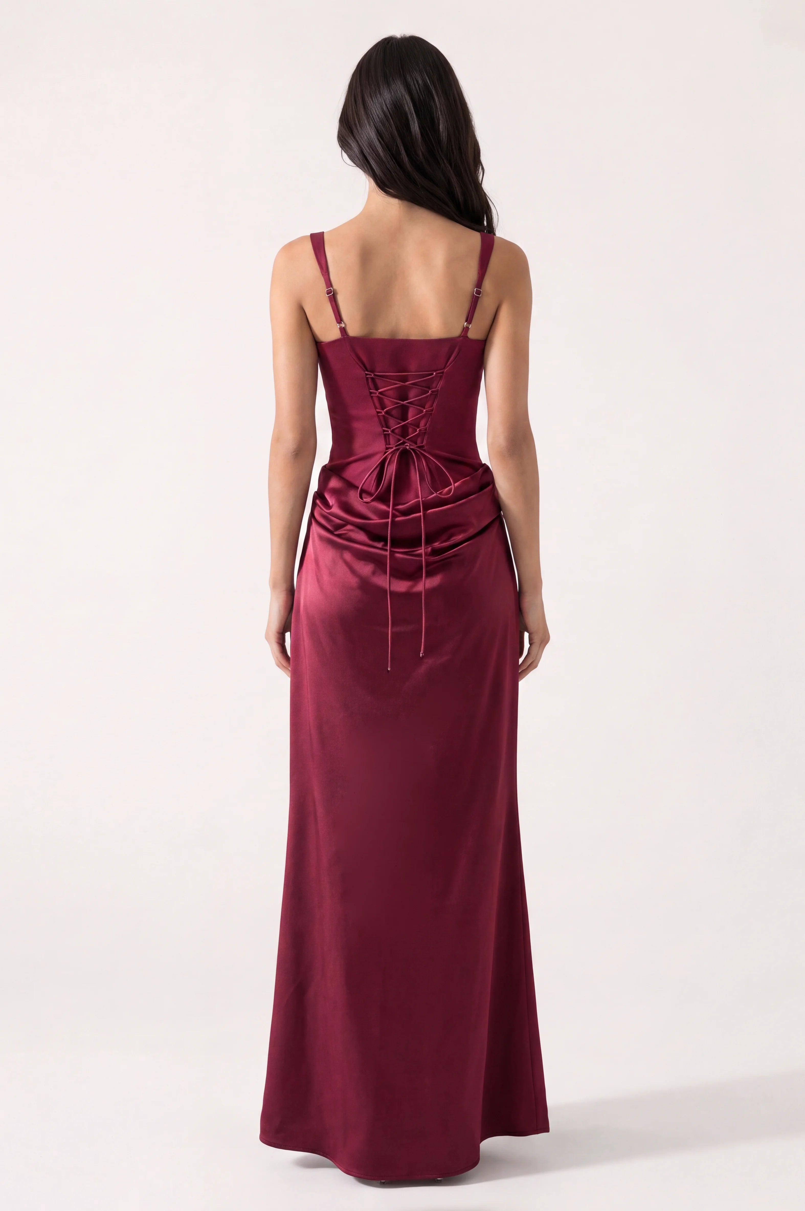 Square Neck-Line Draped Waist Crepe Dress