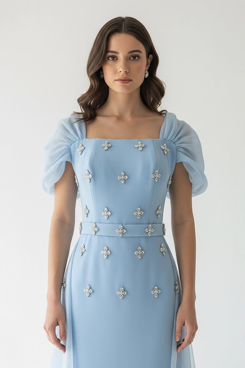 Square Neck Ribbon Back Dress
