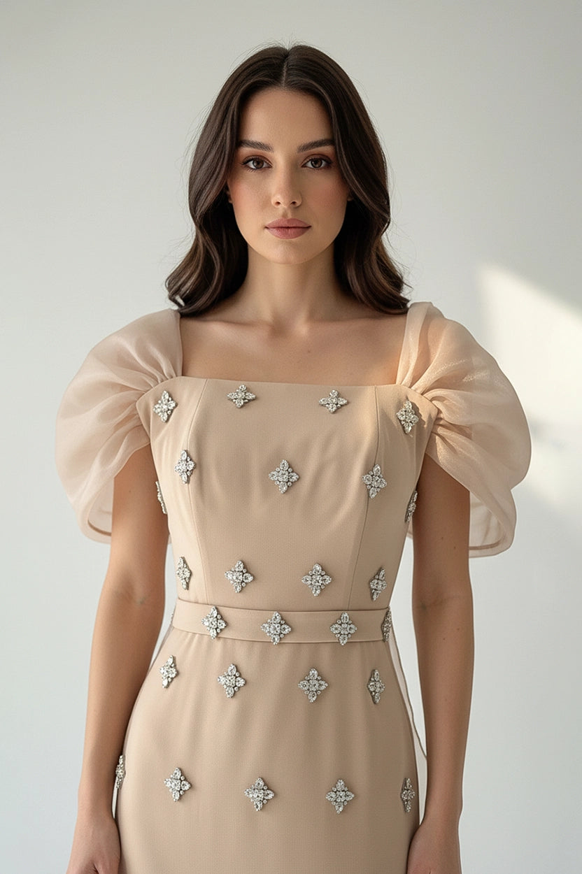 Square Neck Ribbon Back Dress