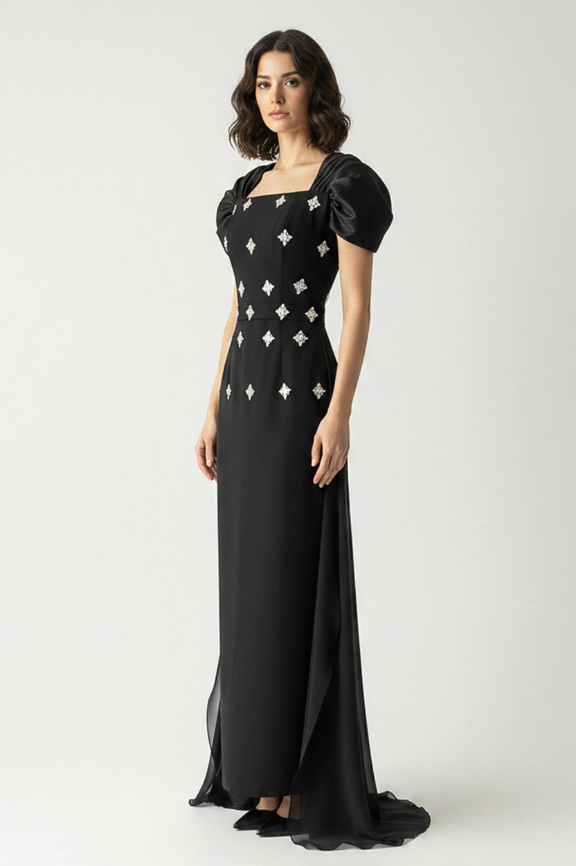 Square Neck Ribbon Back Dress