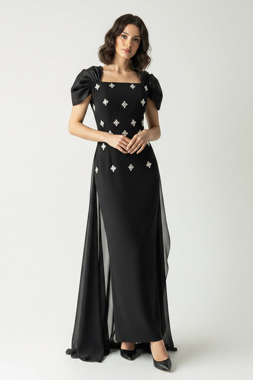 Square Neck Ribbon Back Dress