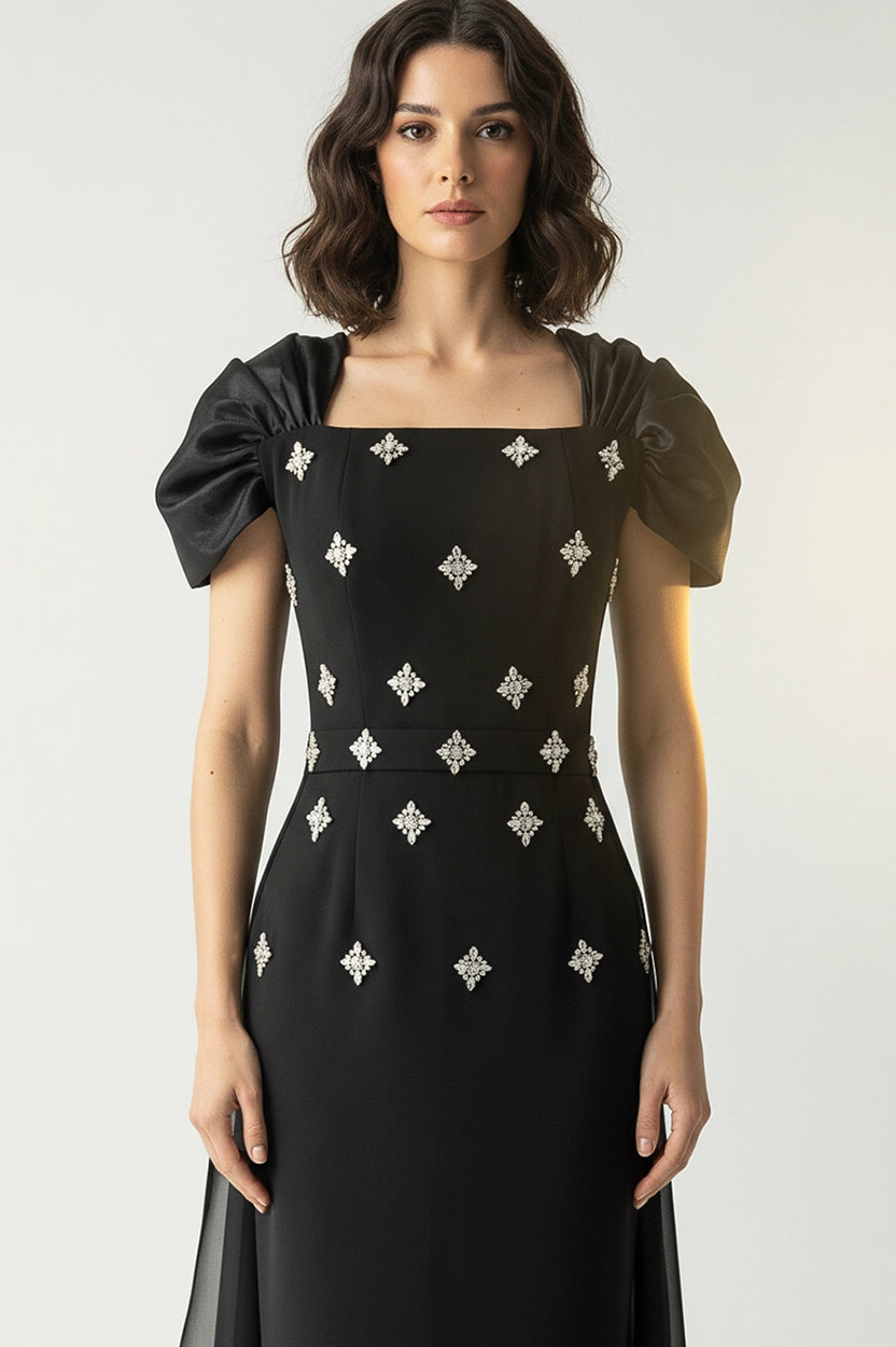 Square Neck Ribbon Back Dress