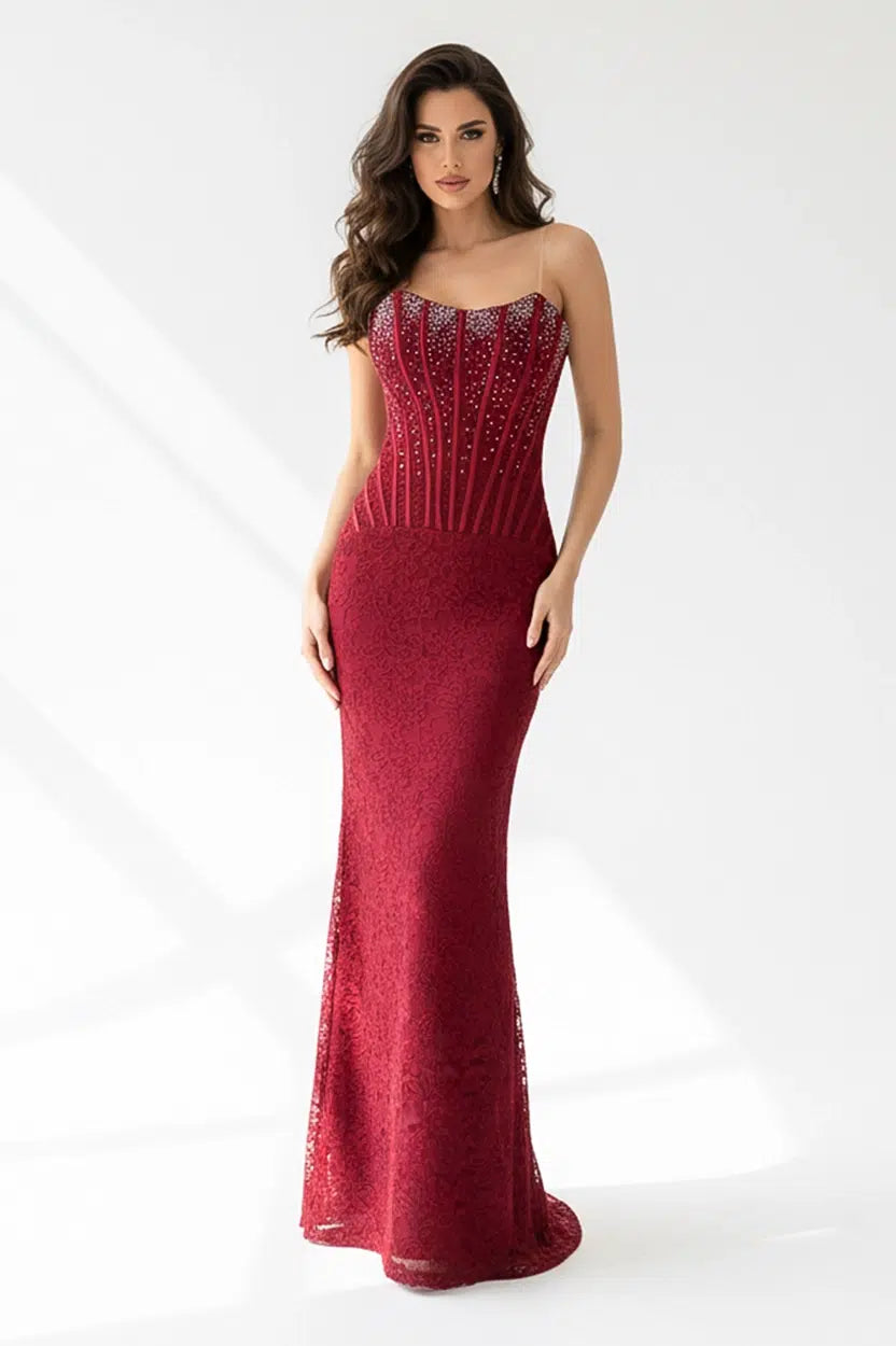 Stone Details Dantel Corset Dress