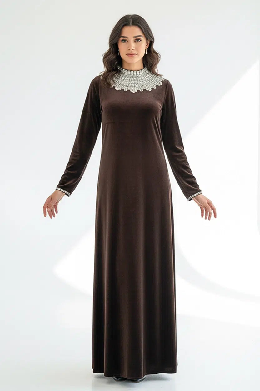 Stones Neck Velvet Jalabiya