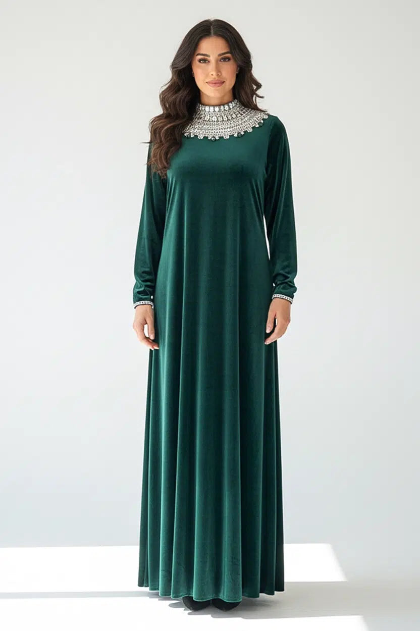 Stones Neck Velvet Jalabiya