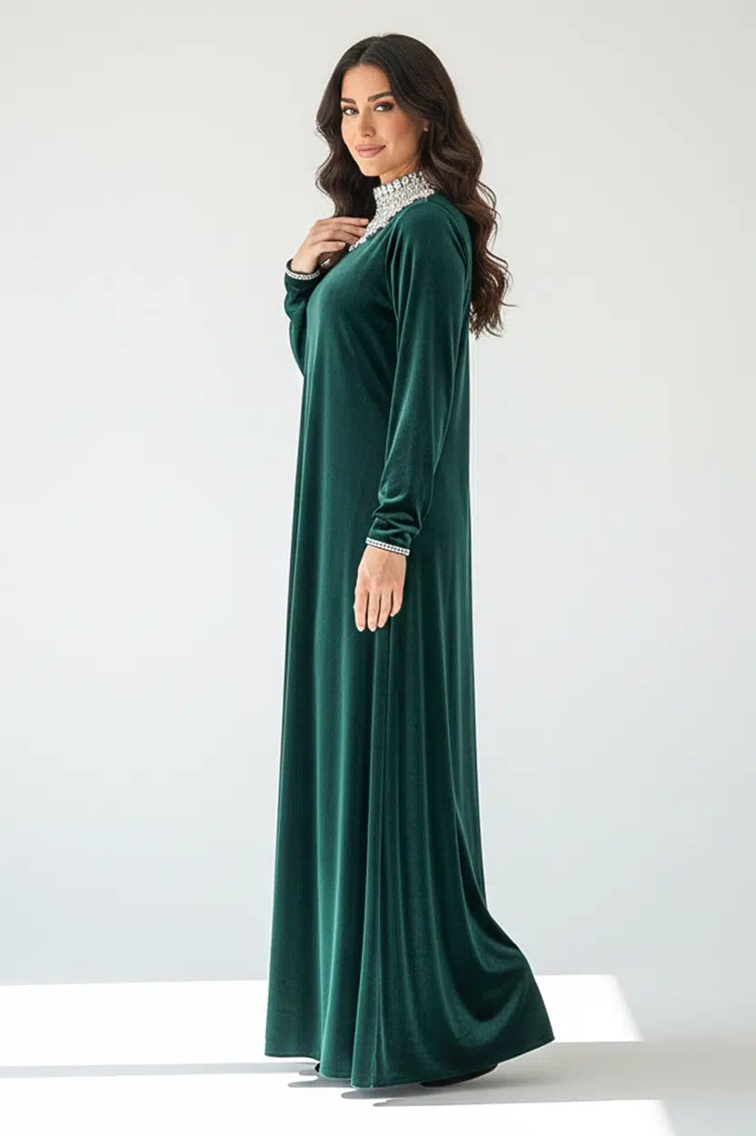 Stones Neck Velvet Jalabiya