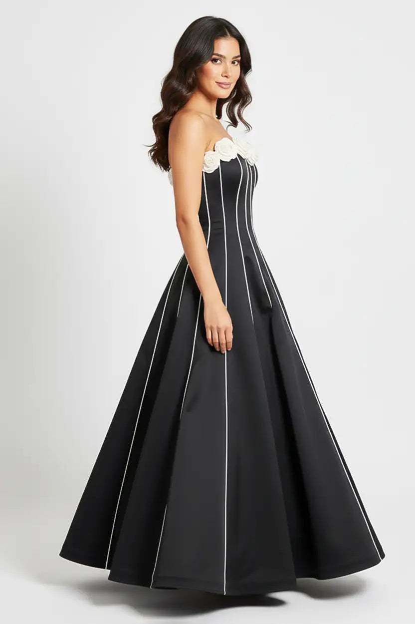 Strapless Flower Detail Aline Dress