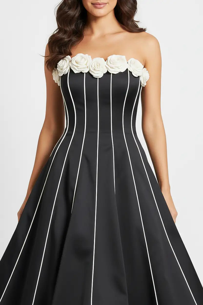 Strapless Flower Detail Aline Dress