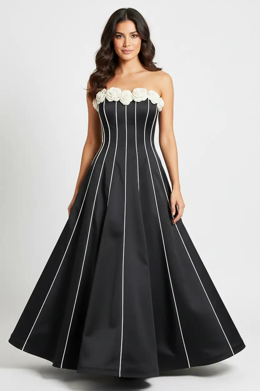 Strapless Flower Detail Aline Dress