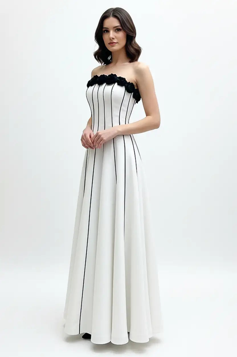 Strapless Flower Detail Aline Dress