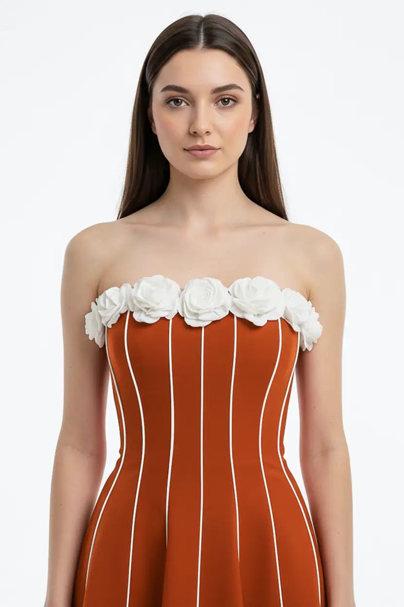 Strapless Flower Detail Aline Dress