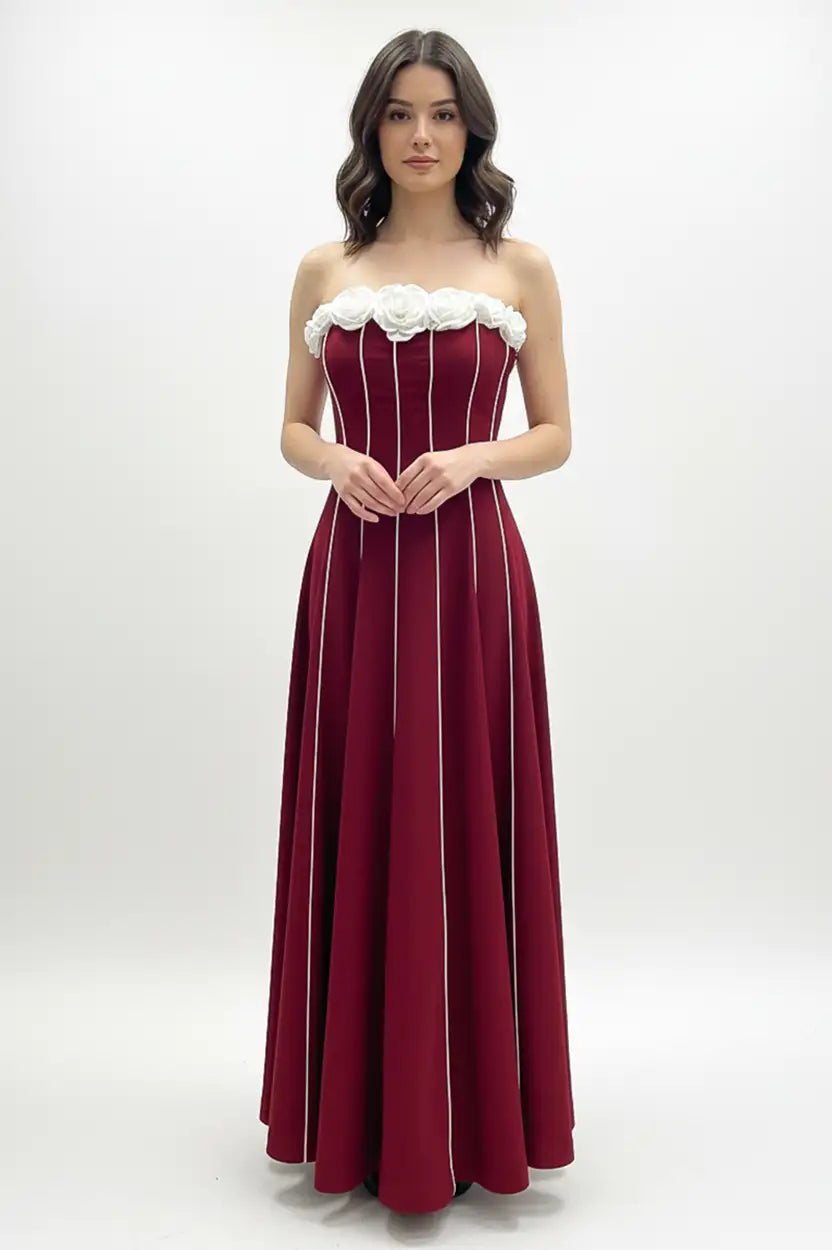 Strapless Flower Detail Aline Dress