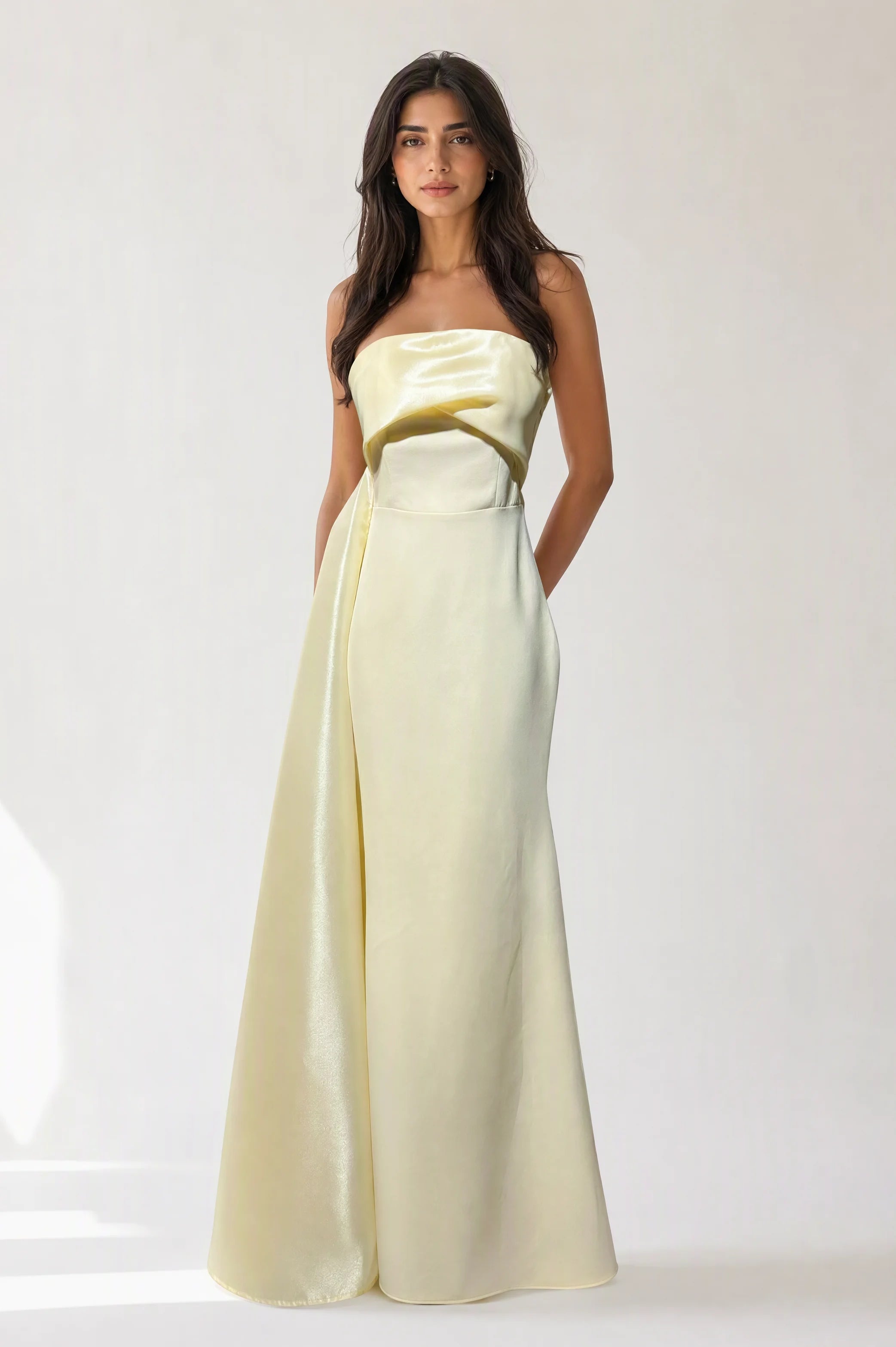 Strapless Attached Tail Crepe Dress