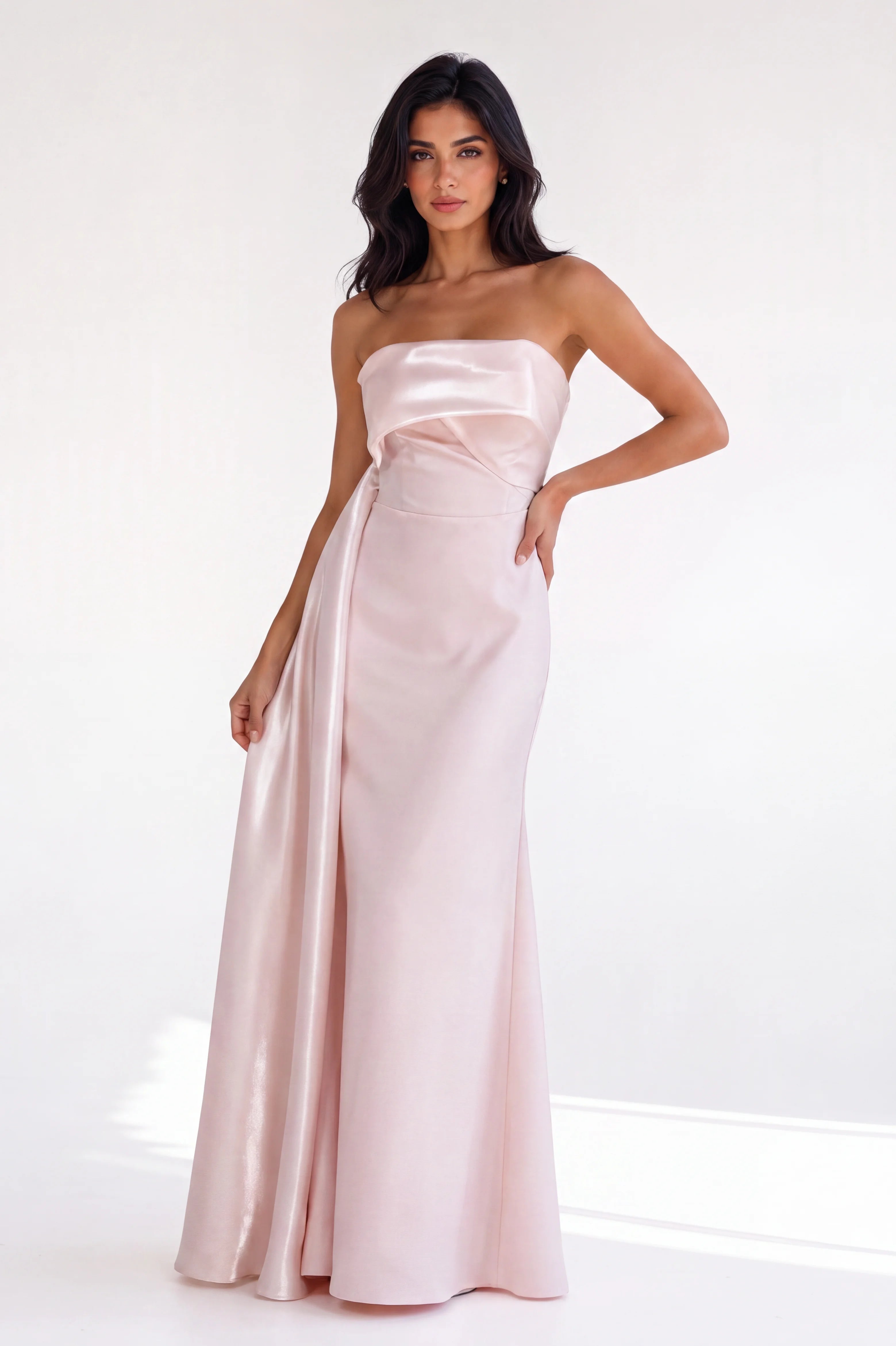 Strapless Attached Tail Crepe Dress
