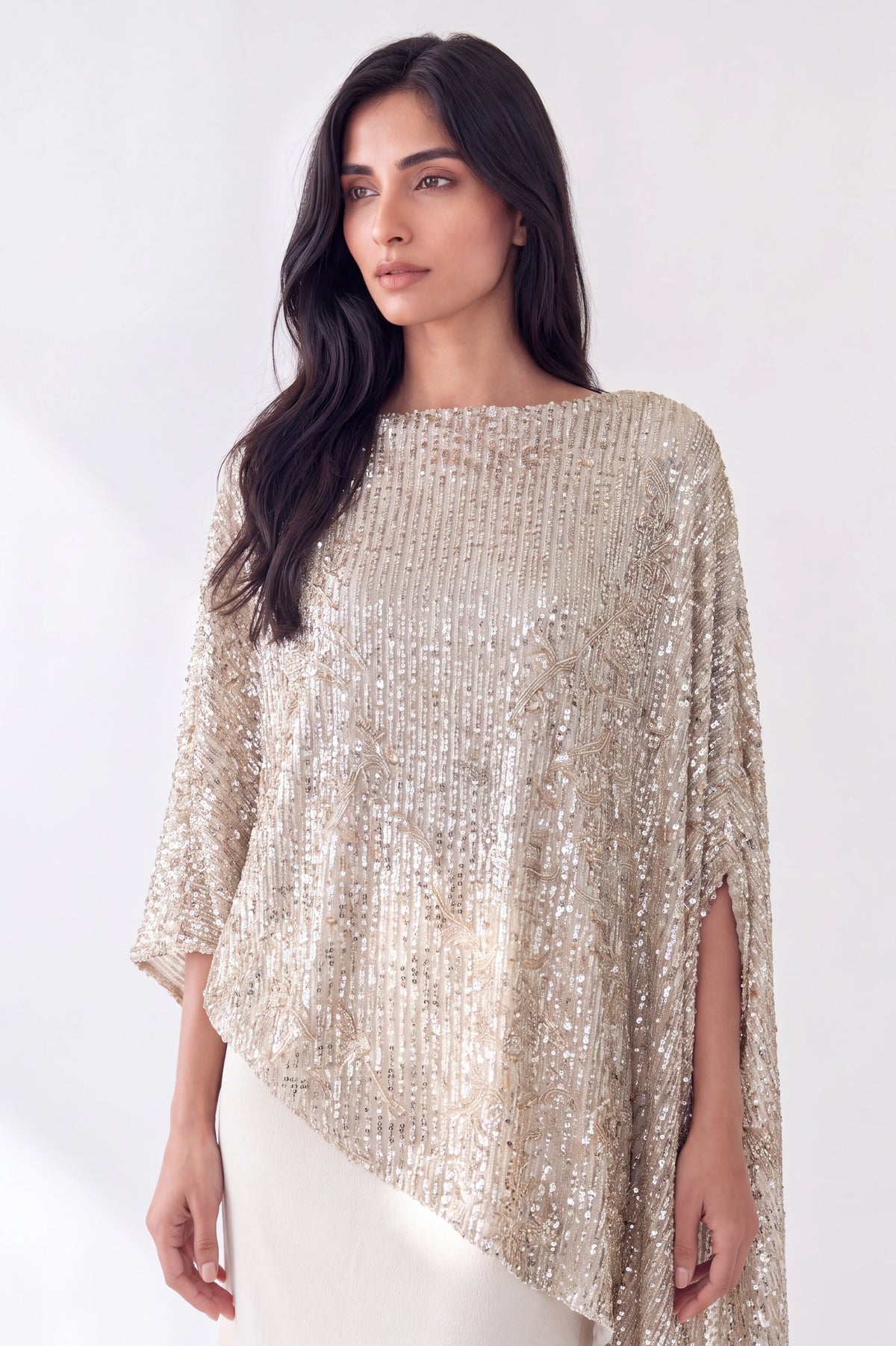 Strapless Crystal Details Sequin Dress