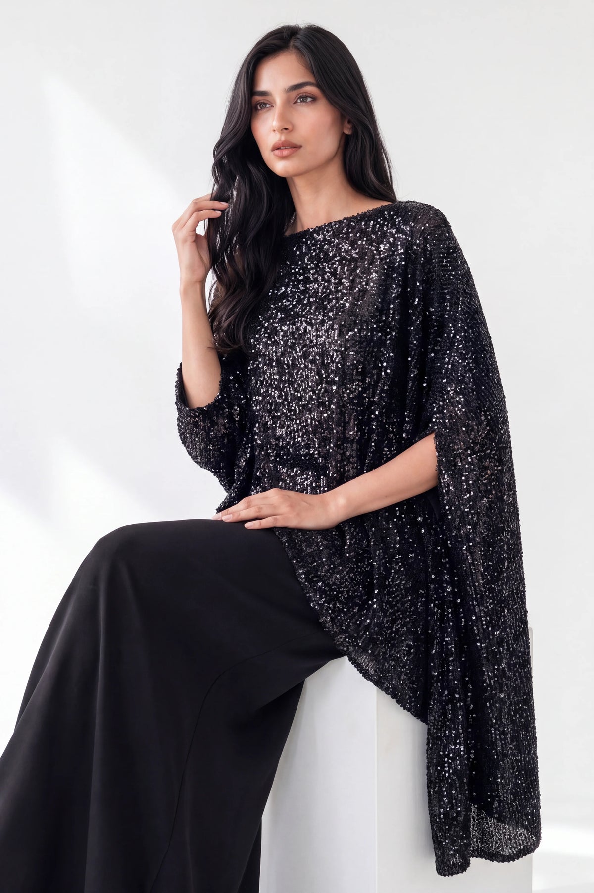 Strapless Crystal Details Sequin Dress